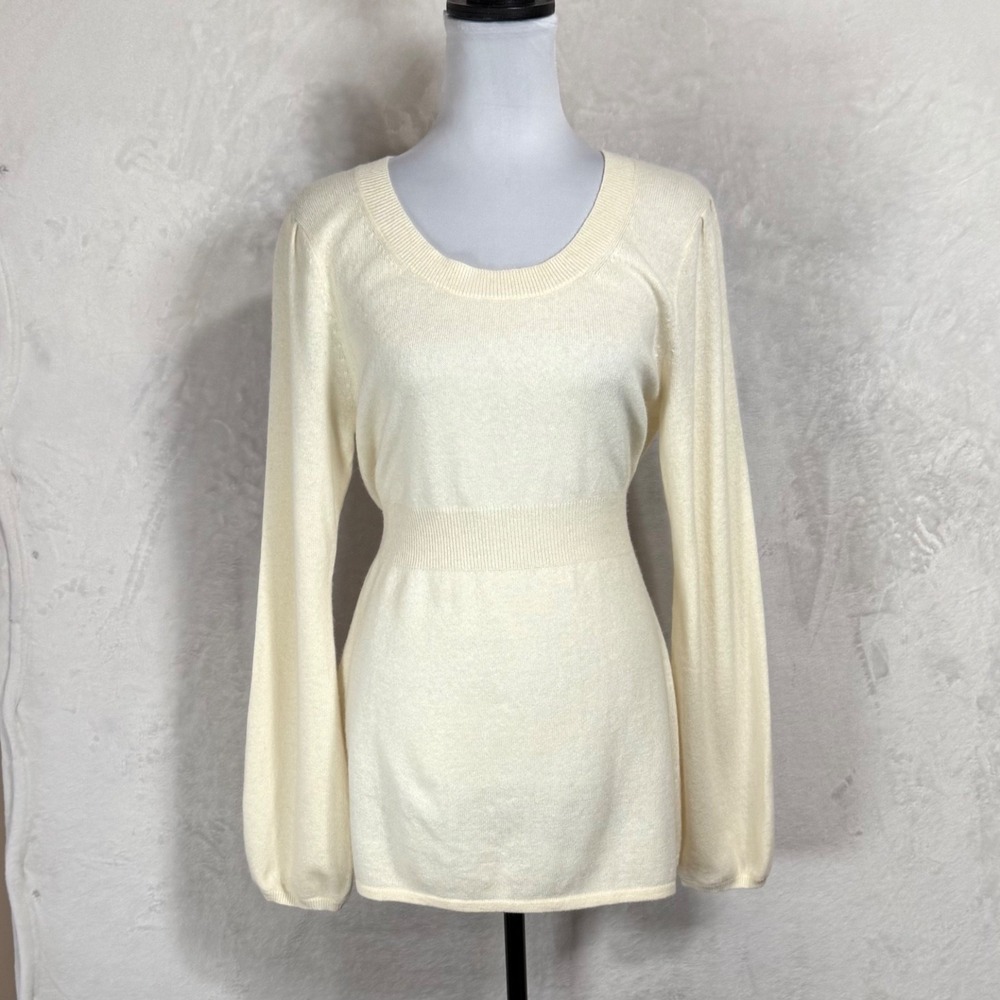 NWT‎ Y2K Banana Republic Cream Babydoll Sweater Size L Bell Sleeve Wool Cashmere